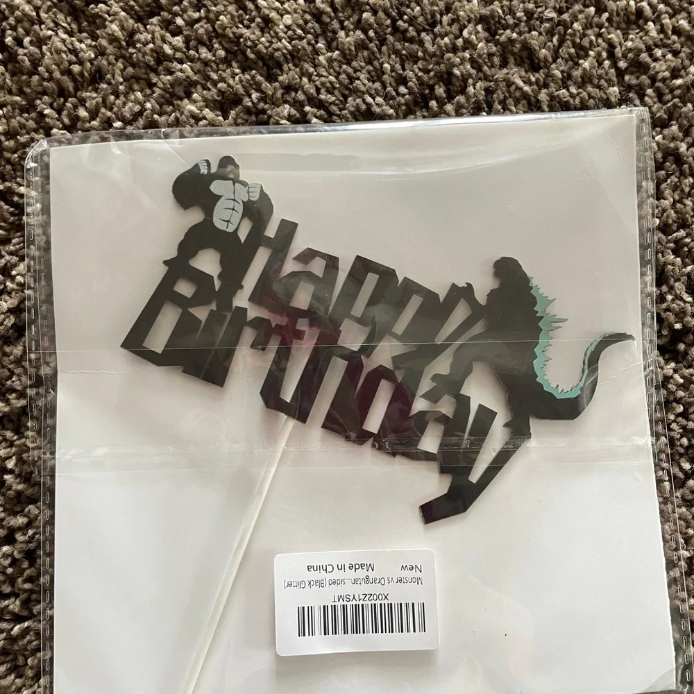 Godzilla and King Kong Themed Black Cake Topper
